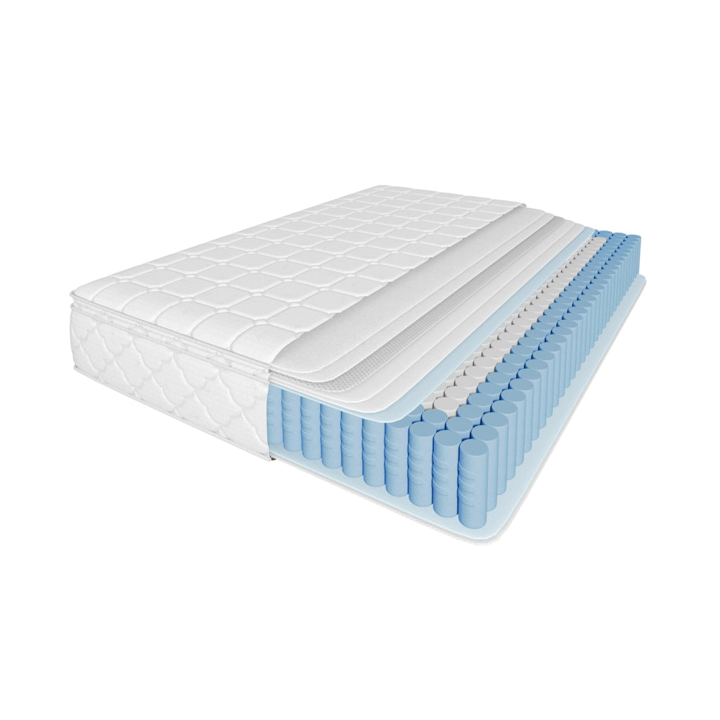 Materasso matrimoniale 160x200x25 cm a molle insacchettate 7 zone H2 H3 ortopedico con schiuma fredda e rivestimento in microfibra - bianco