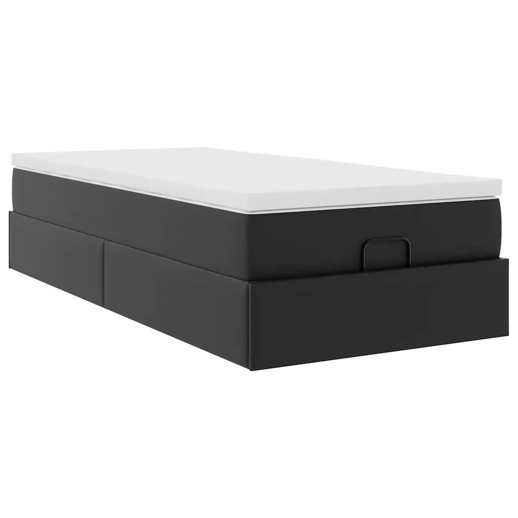 Struttura Letto Pouf con Materasso Nero 80x200 cm Similpelle