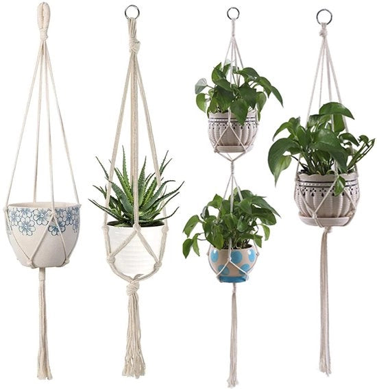 Sostegno per Fiori in Tela di Cotone, Corda per Appendere Fiori in Tela di Cotone Beige, Sostegno per Fiori, Vaso per Fiori Appeso, Sostegno (Vaso per Fiori Non Incluso)