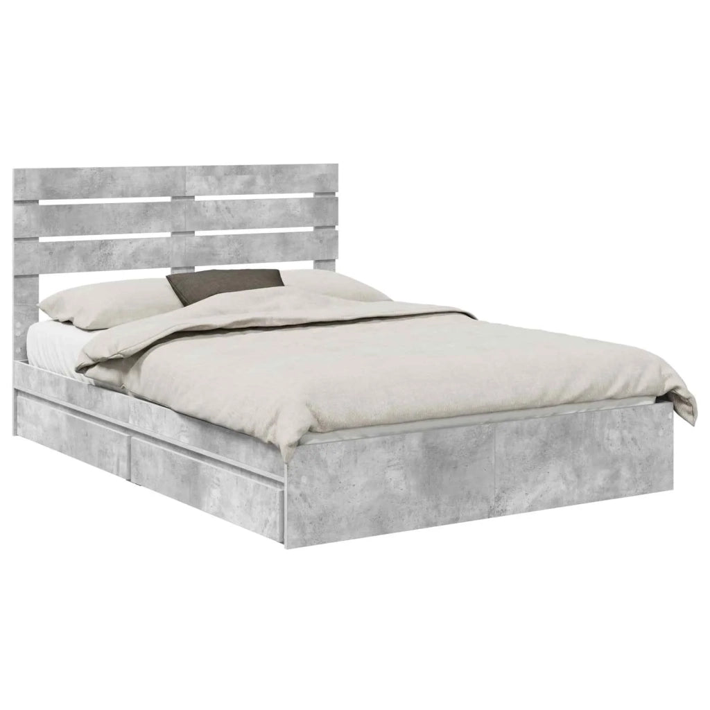 Letto con Contenitore con testiera Grigio cemento 150 x 200 cm
