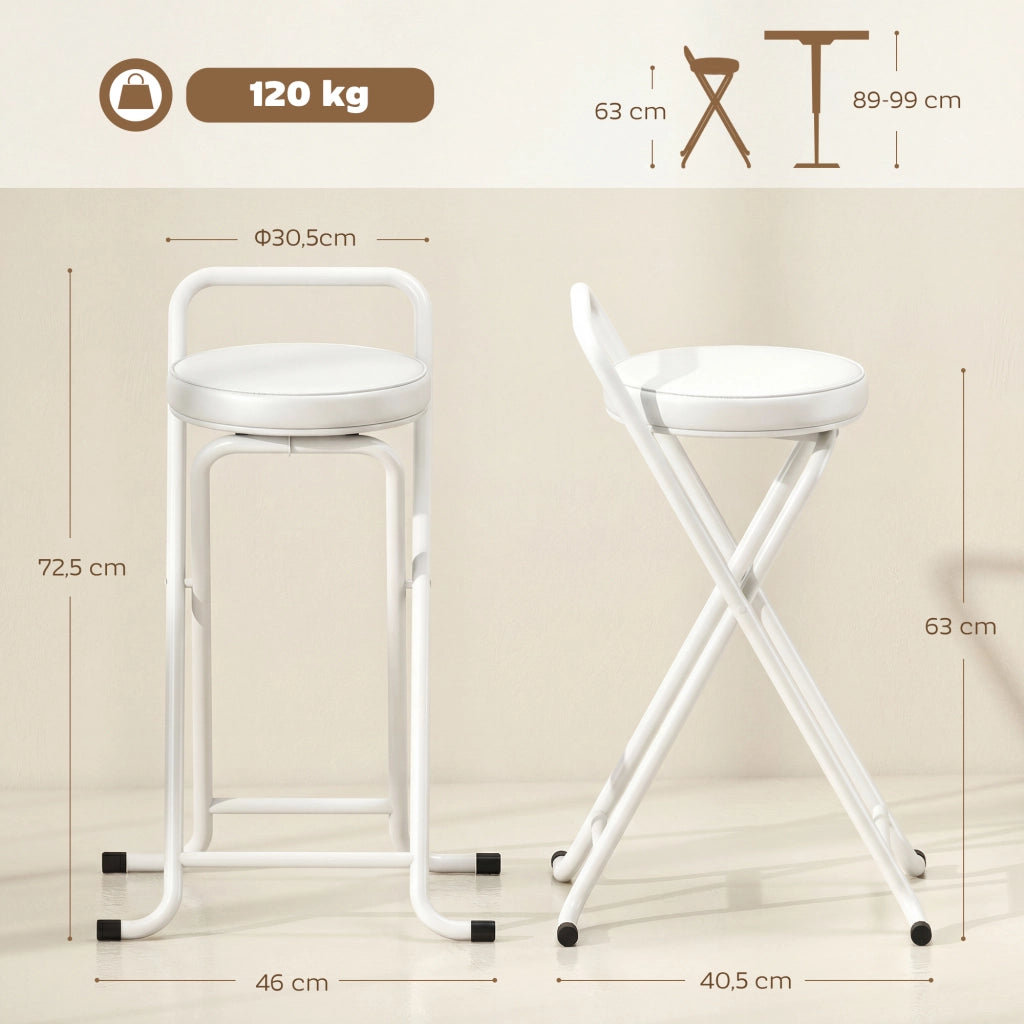 Sgabelli da Bar Pieghevoli 2 Pezzi ¨C Zephmum ¨C Imbottiti Struttura in Metallo Colore Bianco 63H