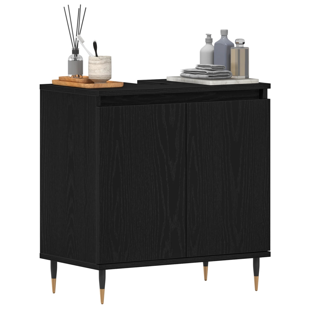 Mobile Lavabo da Bagno Rovere Nero 58x33x60 cm Legno Ingegnerizzato