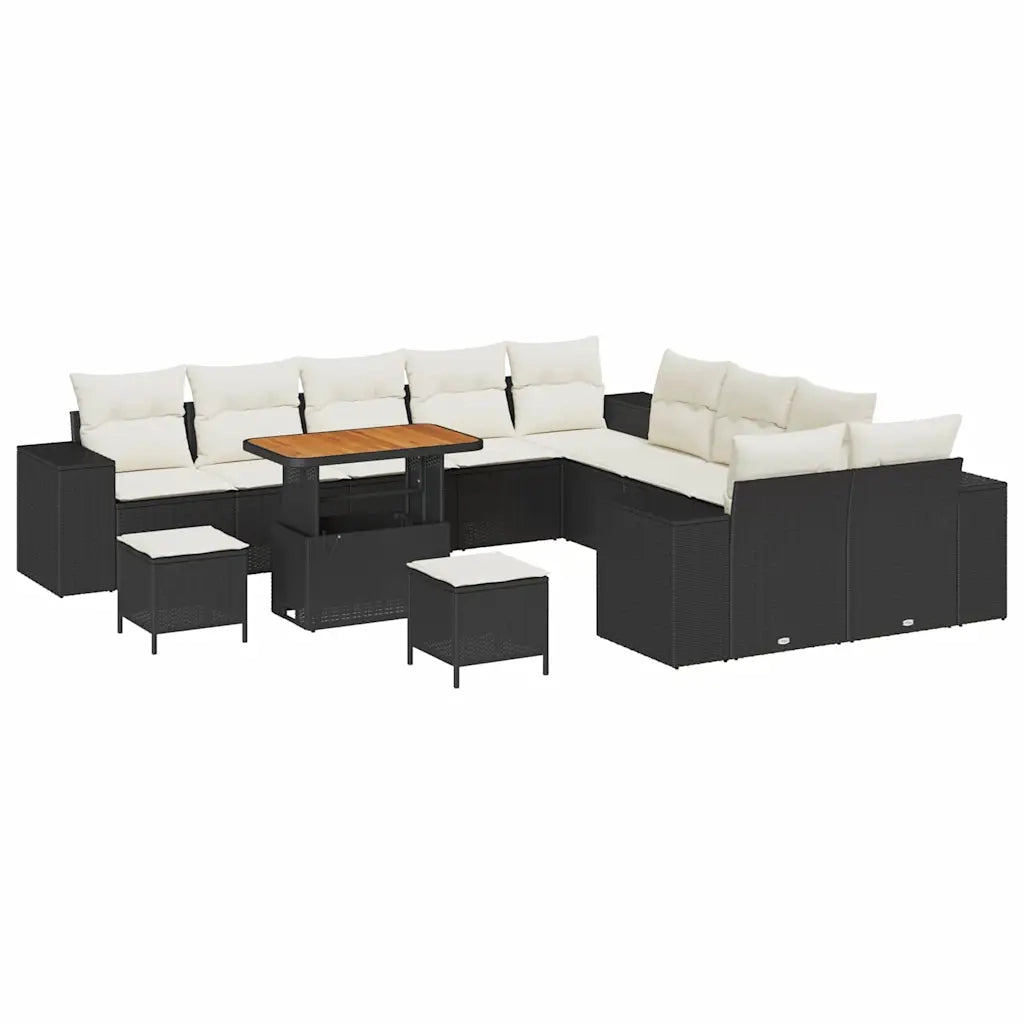 Set Divano da Giardino 13 pcs Nero e Crema polyrattan