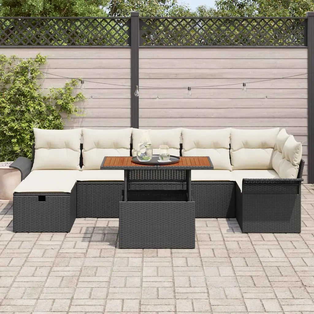 Set Divano da Giardino con cuscino 8 pcs Nero polyrattan