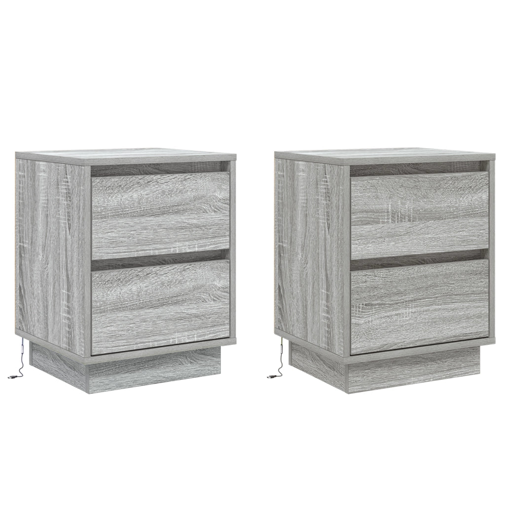 Comodini con luci LED 2 pcs Grigio Sonoma 39x34.5x50 cm