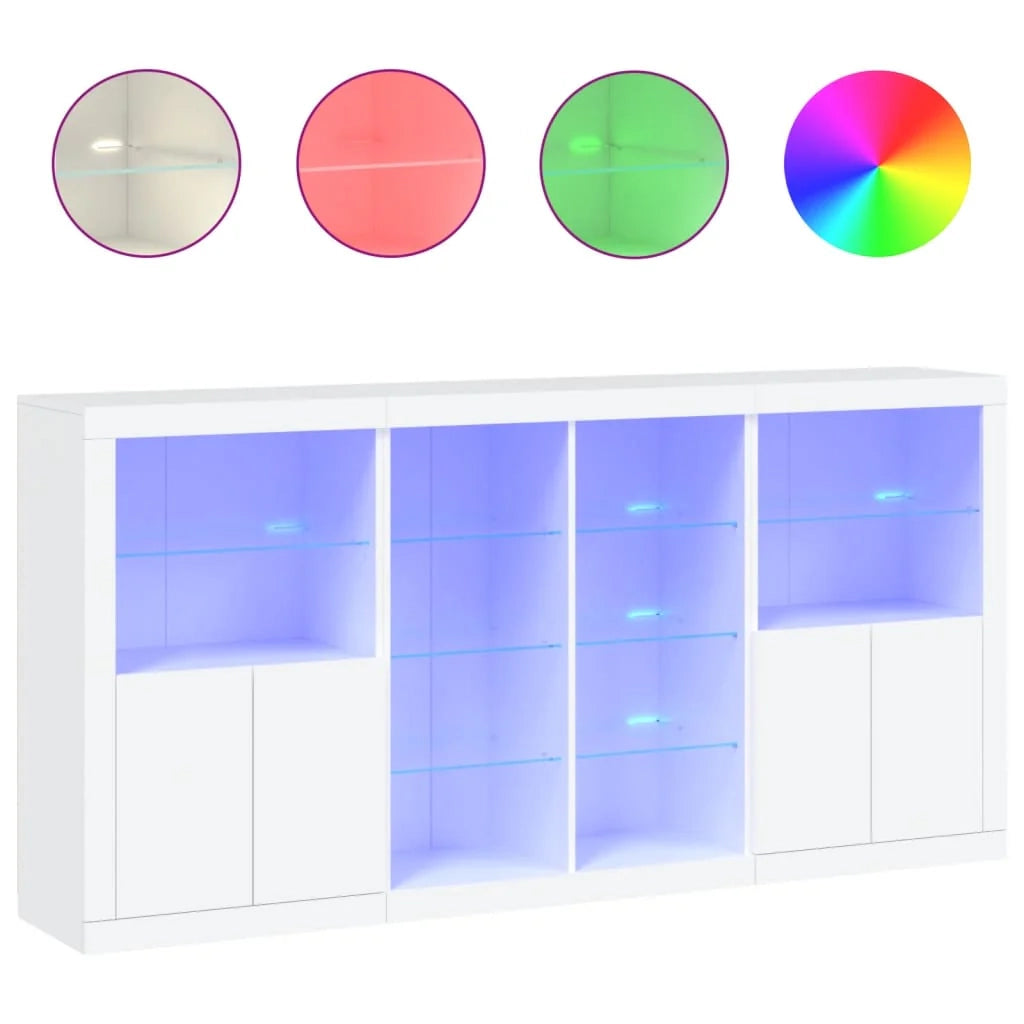 Buffet credenza cassettiera armadio mobile contenitore organizer per cucina soggiorno salotto con luci LED 202 x 37 x 100 cm bianco 02_0029841