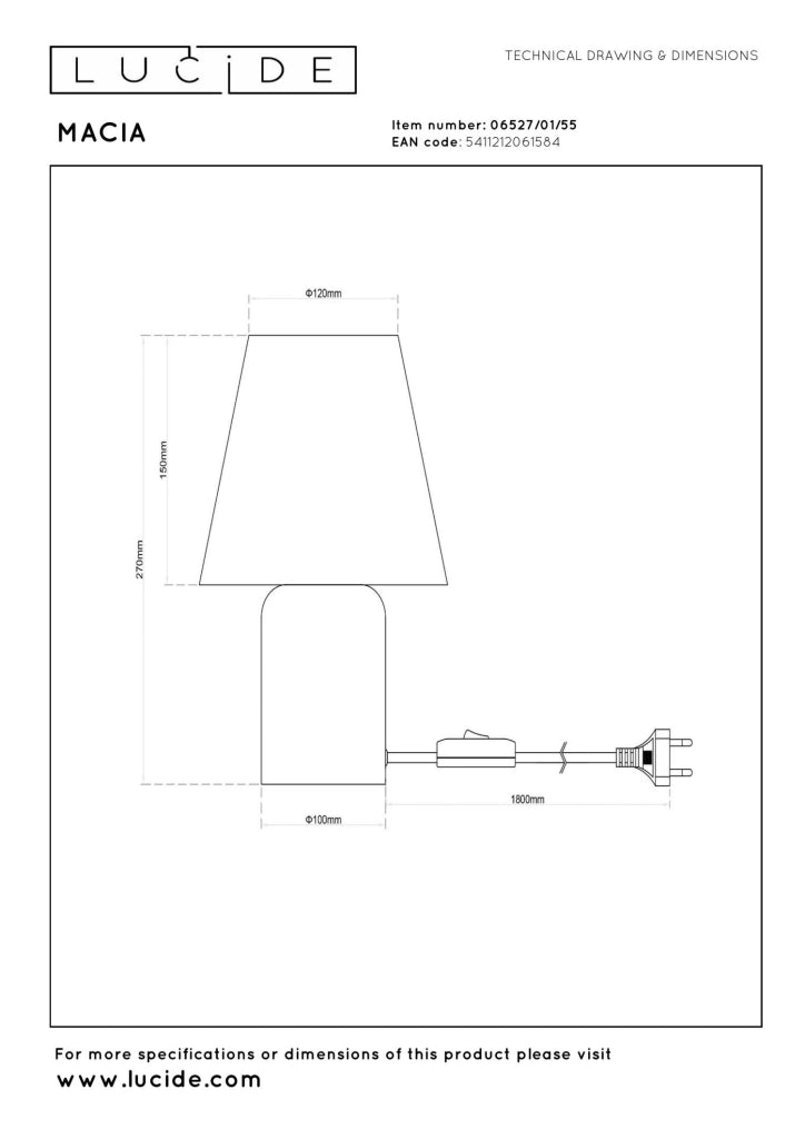 Lampada da tavolo MACIA terracotta lino 1xE14 Lucide
