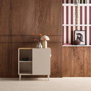 Credenza in metallo e decorazione in legno 1 anta, 80cm, beige