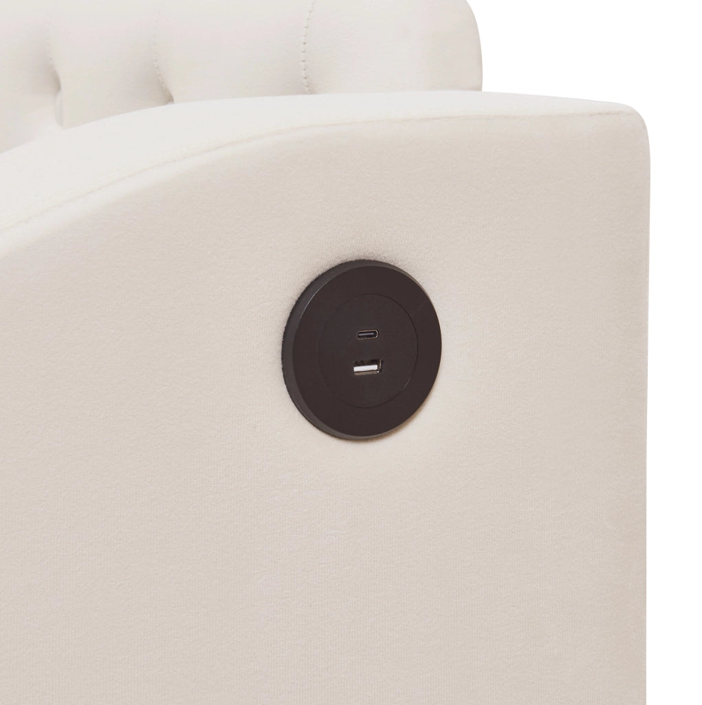 Divano letto imbottito 90x190 cm trasformabile in 180x190 cm; velluto beige con USB