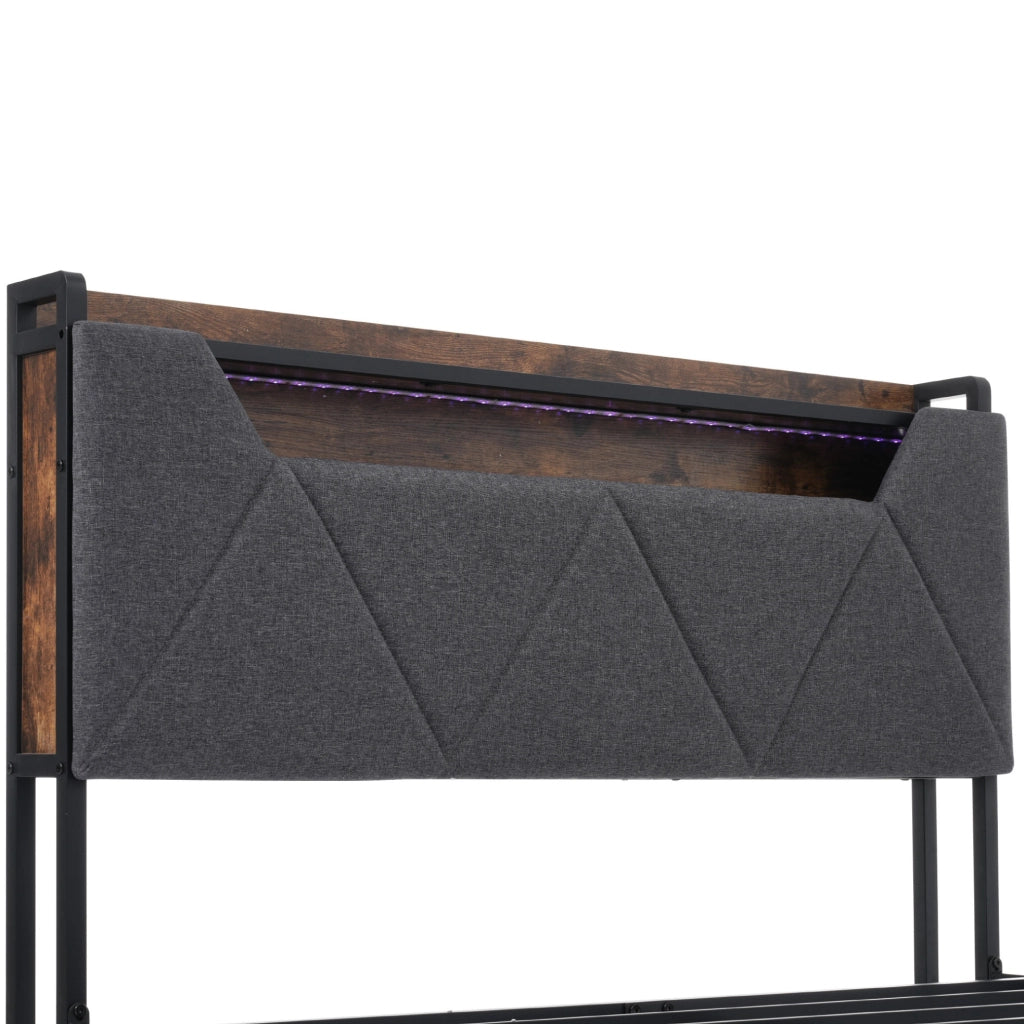 Letto matrimoniale 160x200 grigio con LED, USB-C e cassetti
