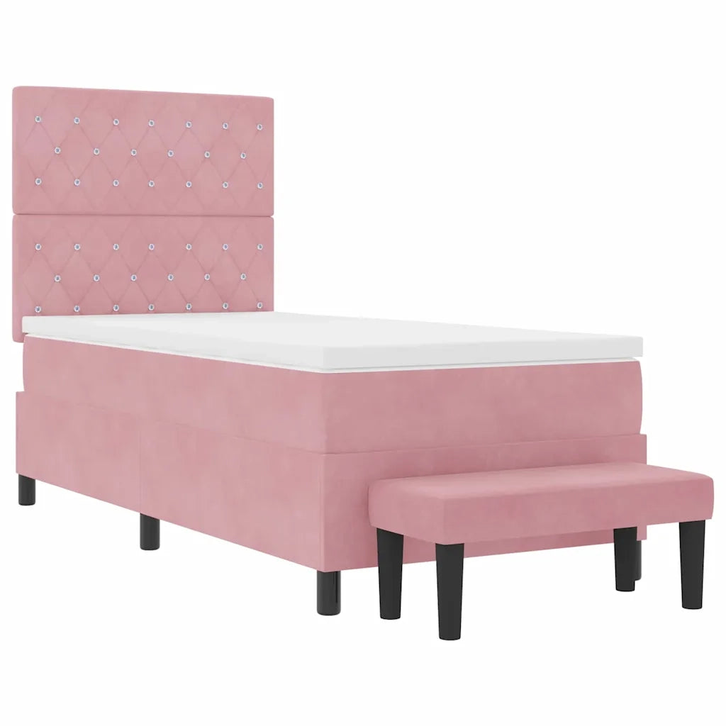 Letto a molle con materasso Rosa 90 x 190 cm Velluto