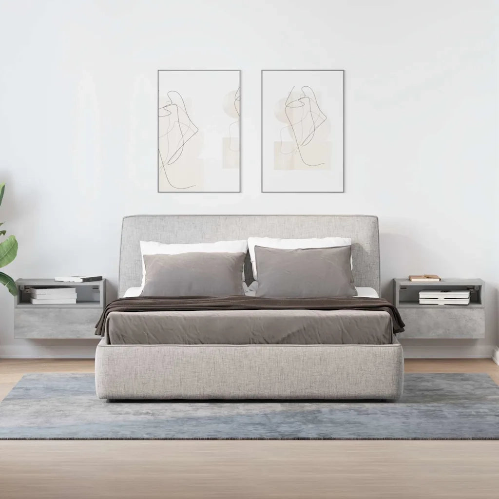 Set di 2 Comodini | Armadio da Notte | Mobiletto da notte a Muro Grigio Cemento 45x26x28,5 cm