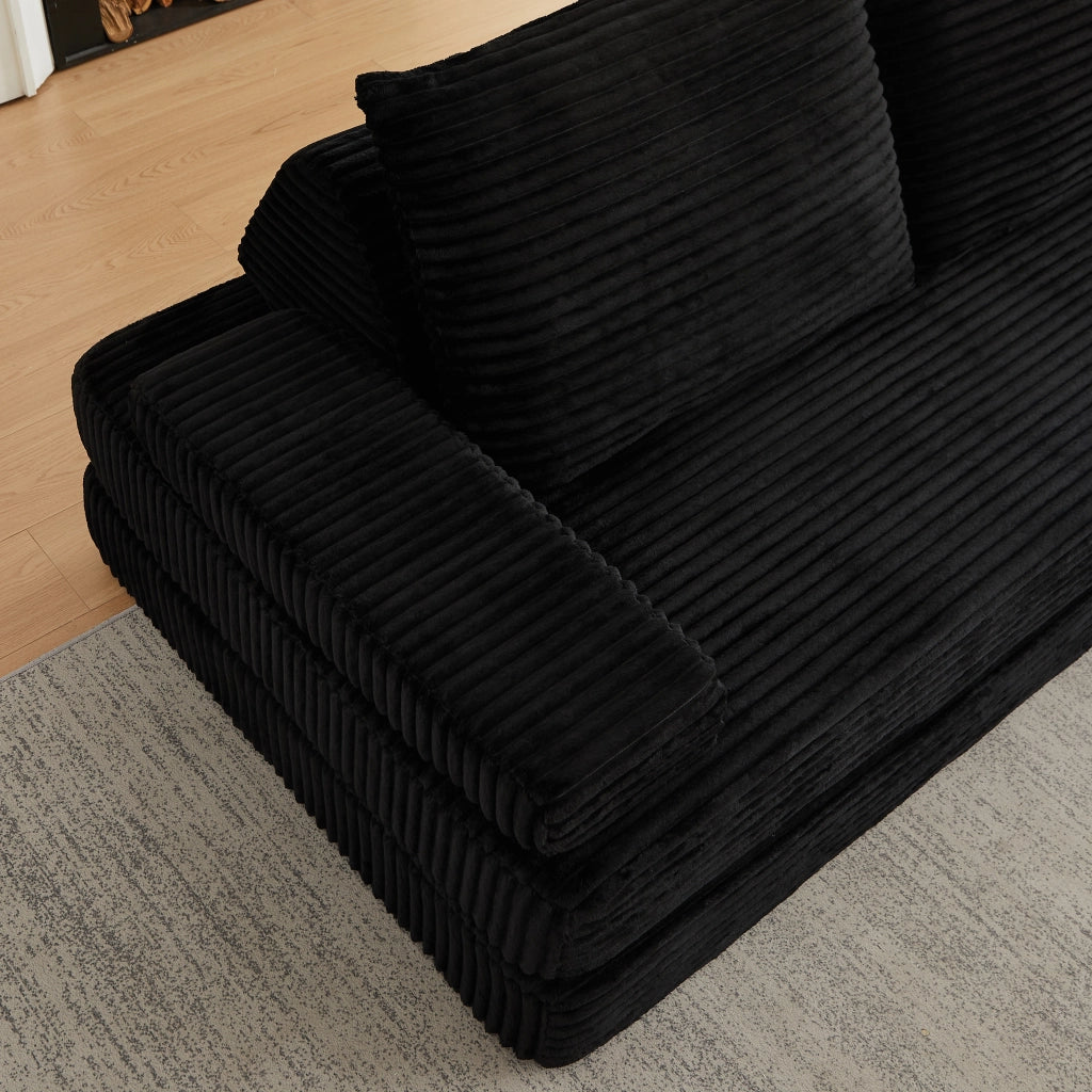 Divano modulare in tessuto corduroy nero, 211,5 cm, con schienali e braccioli regolabili
