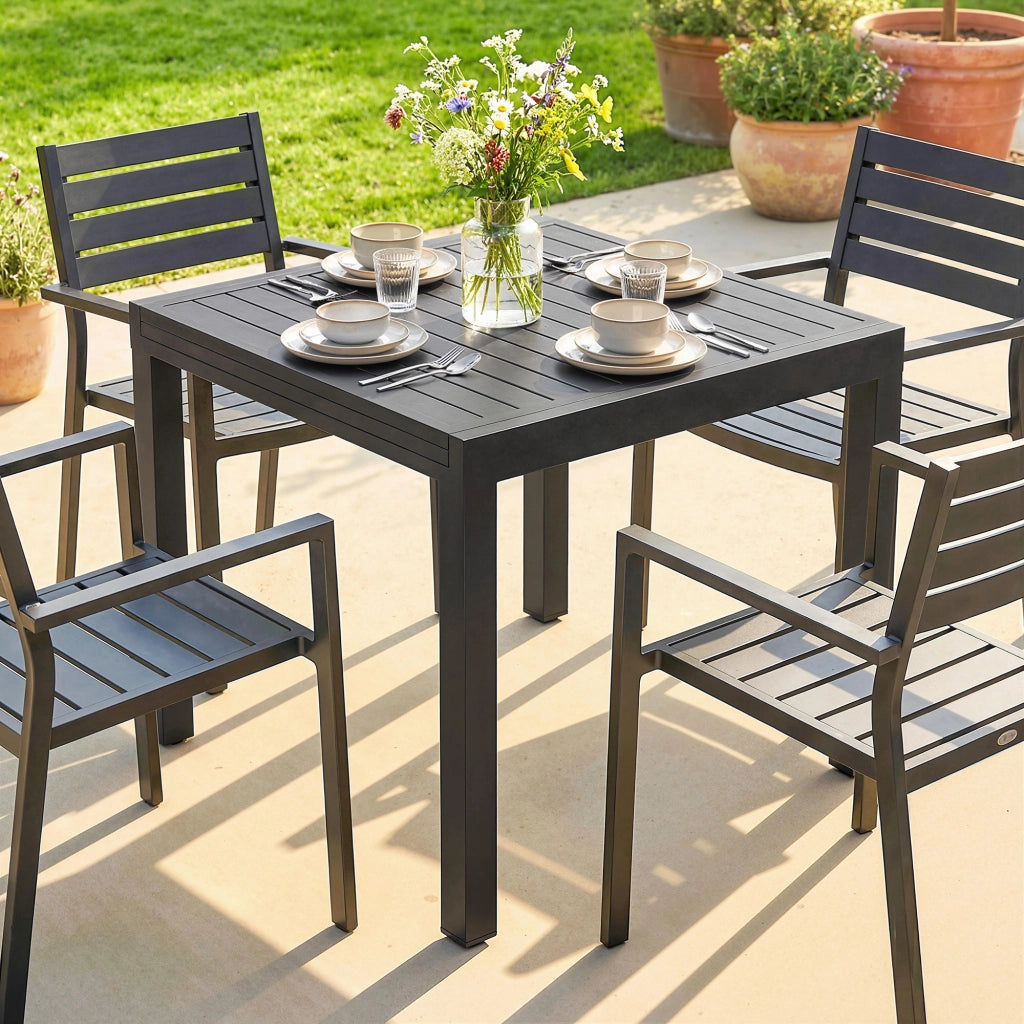 Tavolo da pranzo allungabile rettangolare ¨C zephmum ¨C Alluminio, 80/160x80 cm, 4-6 persone
