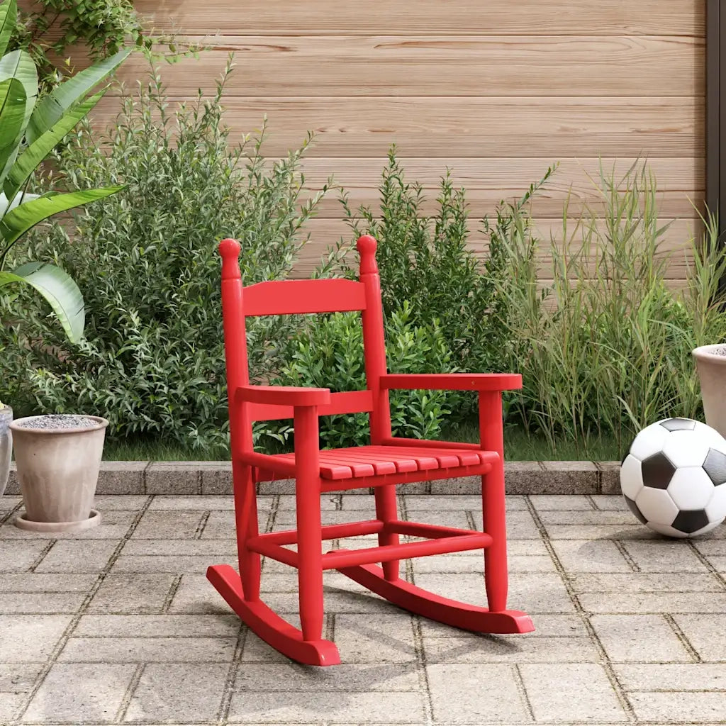 vidaXL Sedia a Dondolo per Bambini Rosso in Legno Massello di Pioppo