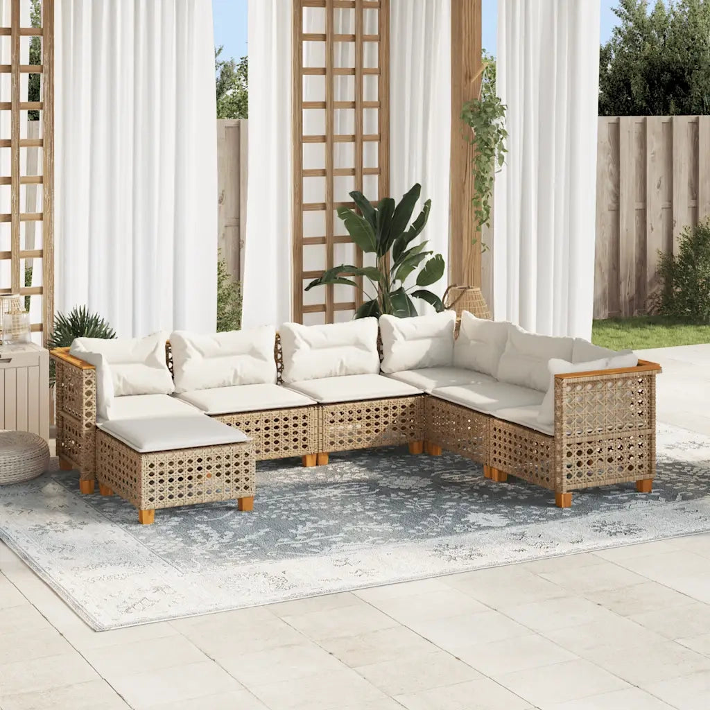 Set Divani da Giardino 7 pz con Cuscini Beige in Polyrattan 3261940
