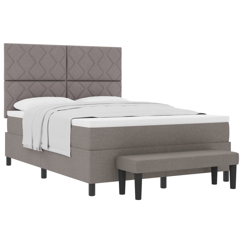 Letto con Box Spring e Panchina Taupe 160x200 cm Tessuto