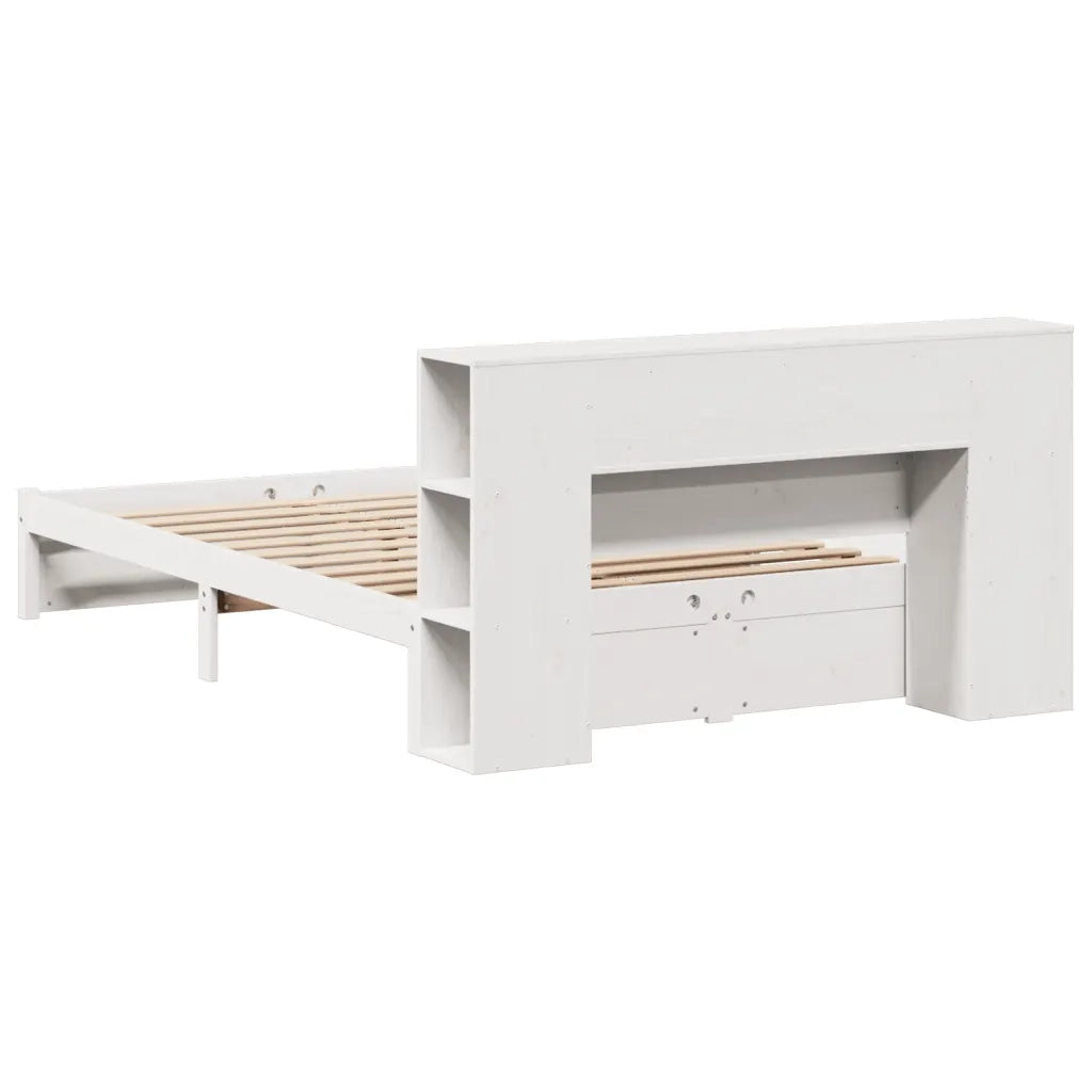 Letto Libreria senza Materasso-Struttura Letto con contenitore Bianco 150x200 cm Legno di Pino 540893