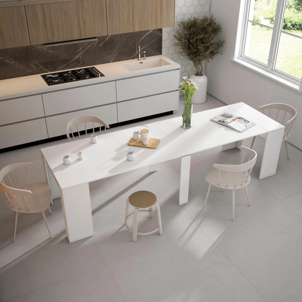 Consolle allungabile, 302x90x77cm, Per 14 persone, Tavolo da pranzo, Bianco RF2628