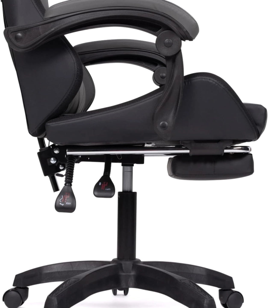 Sedia da gioco LUC LED con poggiapiedi, cuscino per la testa e supporto lombare in nero e grigio