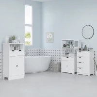 kleankin Mobile Bagno con Mensole, Armadietto e Cassetto, Mobiletto da Bagno Multiuso in Legno, Bianco,  60x33x122.5cm