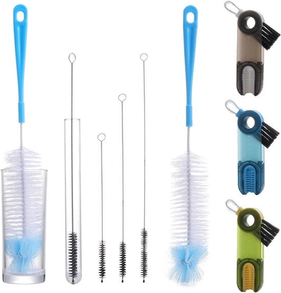 Set di pulitori per bottiglie 7 in 1 per copricup, spazio tra le bottiglie, spazzola per stro e spazzola per bottiglie - strumento di pulizia multifunzionale per isolamento delle bottiglie per uso domestico e cucina