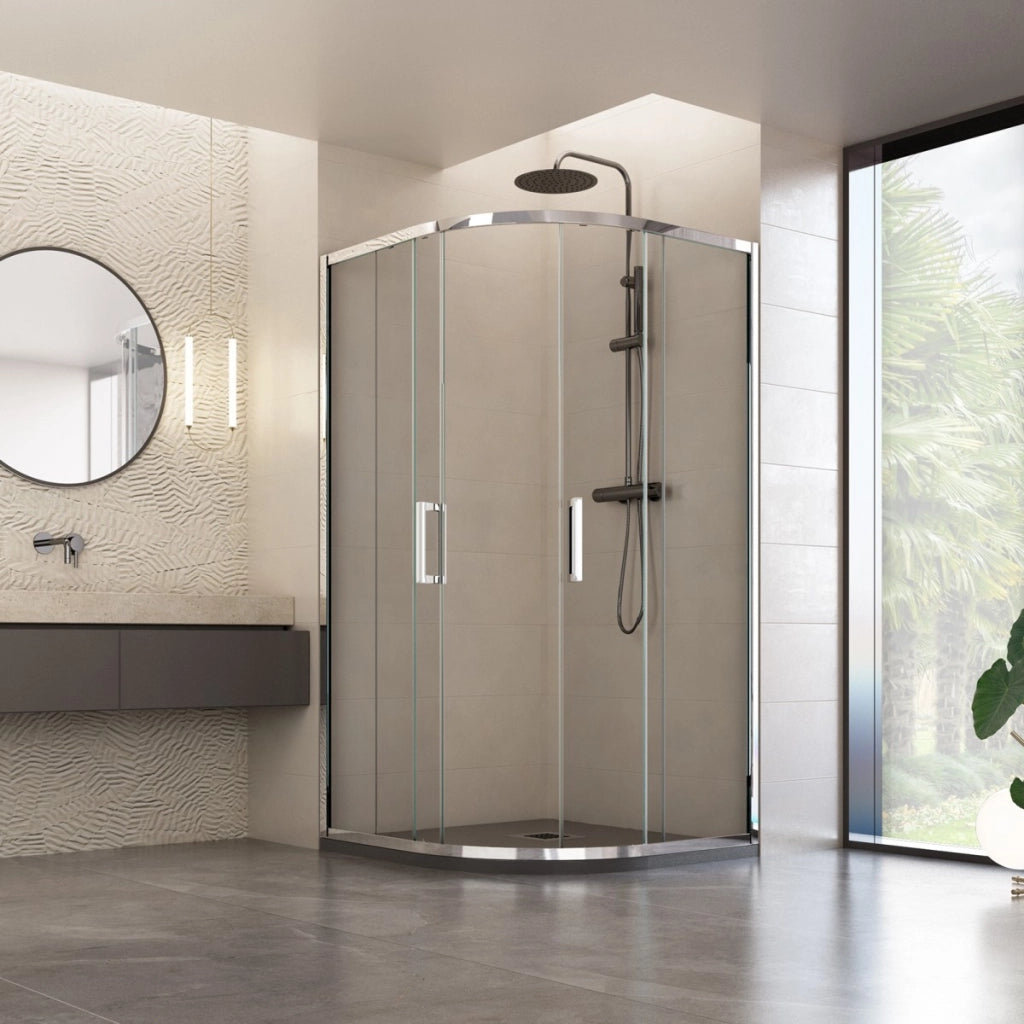 Box doccia semicircolare trasparente scorrevole h195 6mm atena, misura 90x90