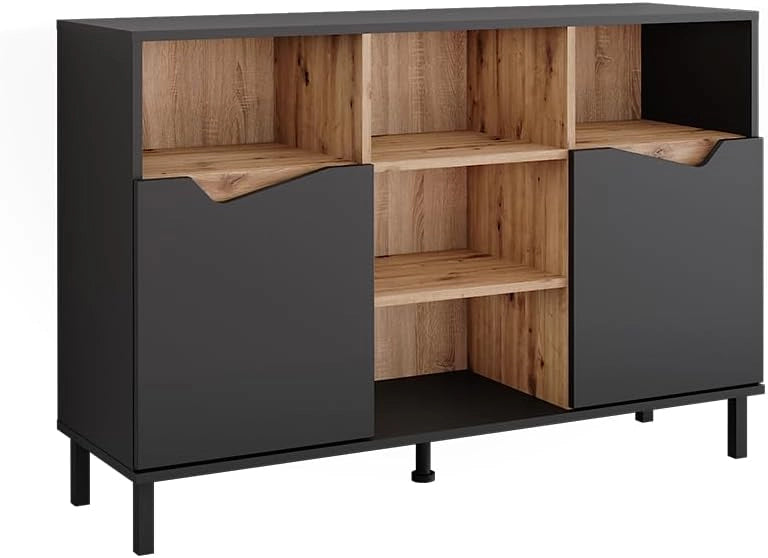 Credenza Marelle, Verde/Artigianale, 120 x 81.3 cm con 2 porte, per la conservazione di abiti, libri o oggetti domestici
