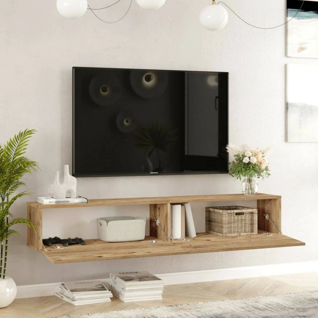 Mobile porta TV Pavone, Credenza da soggiorno, Armadio basso per TV, Base parete attrezzata, 180x32h30 cm, Quercia