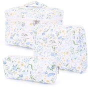 Tas da makeup 3 in 1 per donne, set di cosmetici con fodera, sacchetto di pelle per makeup con disegno di fiori, impermeabile, borsa da trucco portatile per ragazze