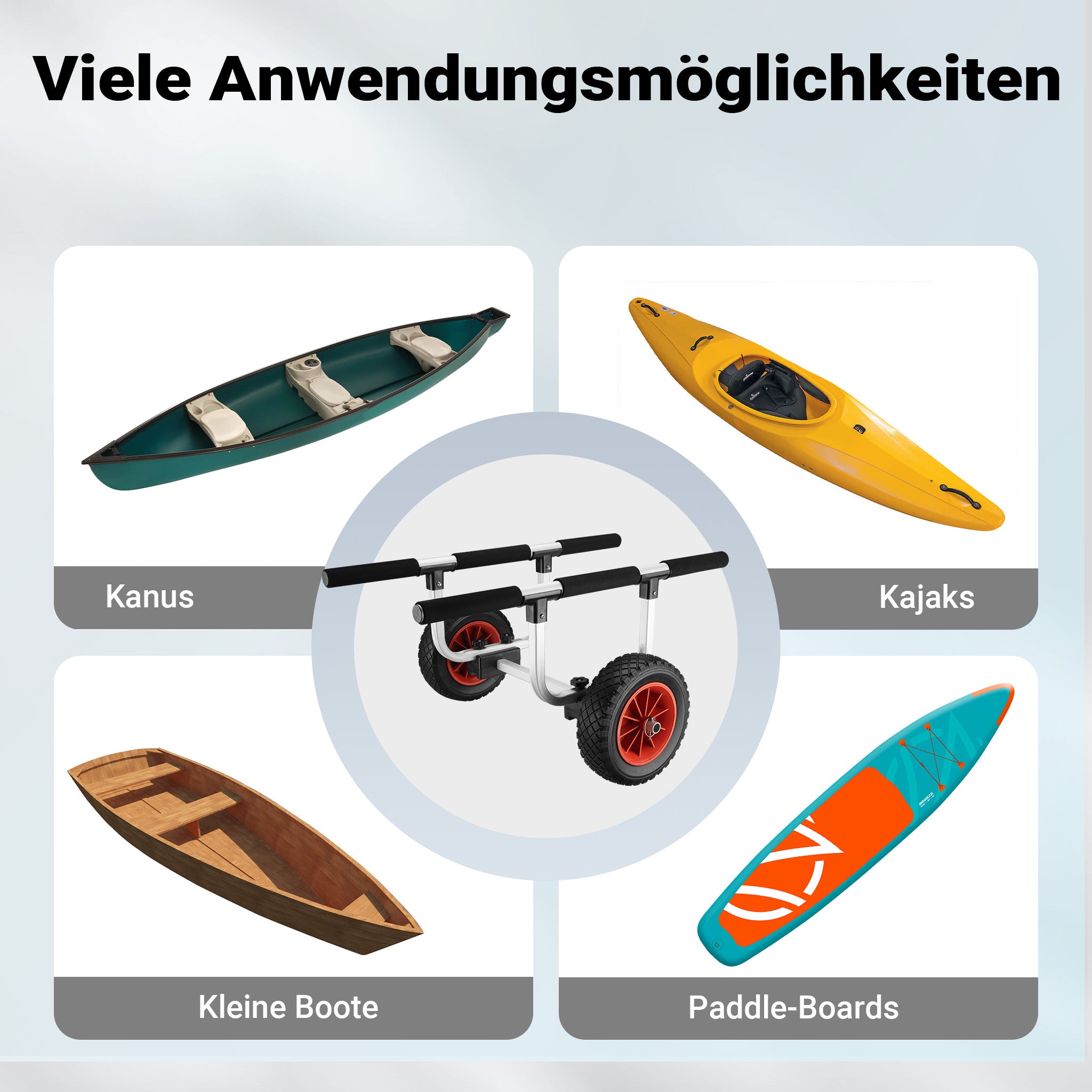 Carrello da trasporto per kayak In alluminio con ruote in PU Ø 22 cm Larghezza regolabile Max 90 kg