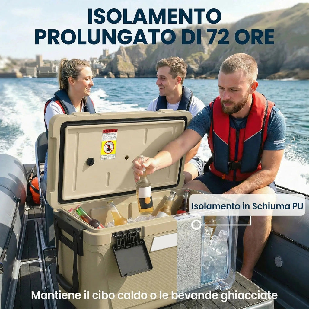 Box Frigo Portatile 66,6x38,5x40 cm Capacità 42,6L Isolato con Maniglia in HDPE e Schiuma PU Cachi