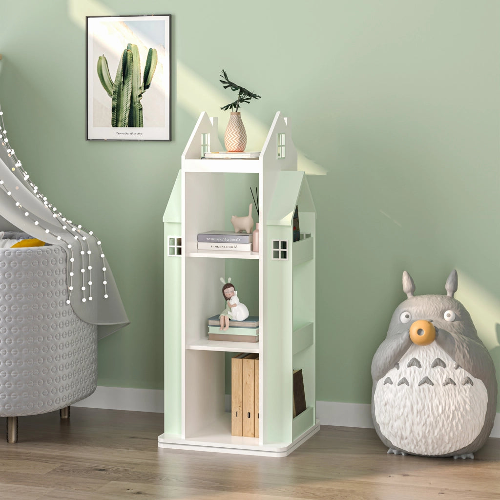 Scaffale Girevole Vipsali per Cameretta Design Casetta 108x40x40 cm Menta Verde / Bianco [en.casa]