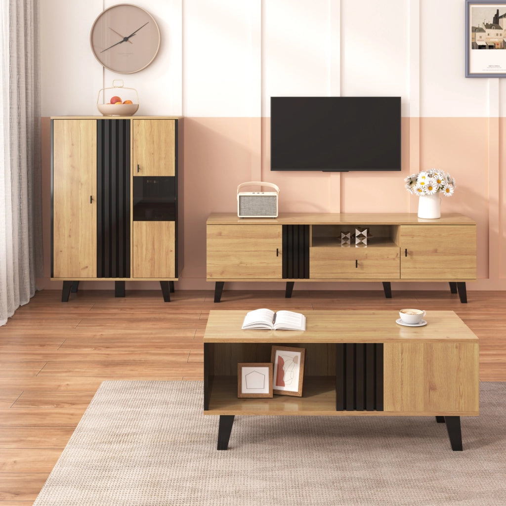 OKWISH Vetrina Credenza con 2 Ante, 3 Ripiani e Illuminazione LED, per Soggiorno o Sala da Pranzo, 80 x 40 x 120 cm