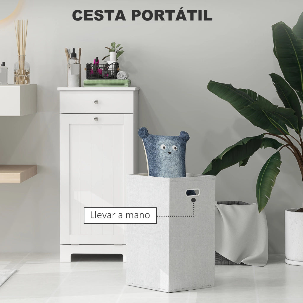 Armadietto da Bagno con Cestino Bianco ¨C Zephmum ¨C 40x38x90 cm