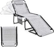 Lettino Prendisole da Giardino Pieghevole, Struttura in Acciaio, Sdraio Mare Regolabile in 4 Livelli con Poggiatesta, Tasca Laterale, Lettino da Spiaggia, Piscina, Portato 150 kg (1, Grigio)