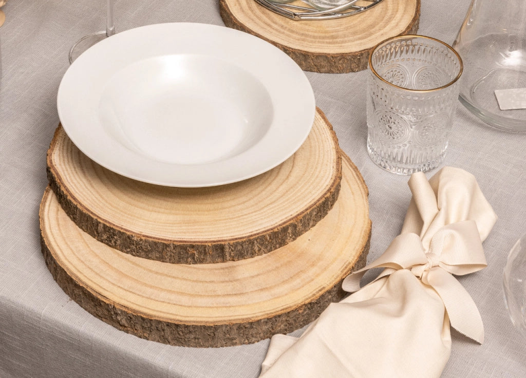 Dischetto Legno Rotondo Base Tronco Decorativo Sottopiatto Sottobicchiere - Diametro 24 - Naturale