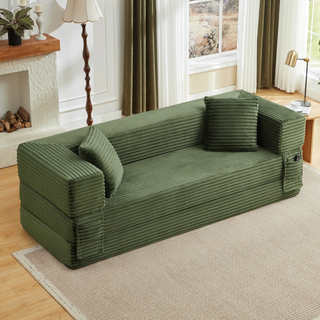 Divano trasformabile in schiuma con funzione letto, design quadrato, in Schiuma, Verde