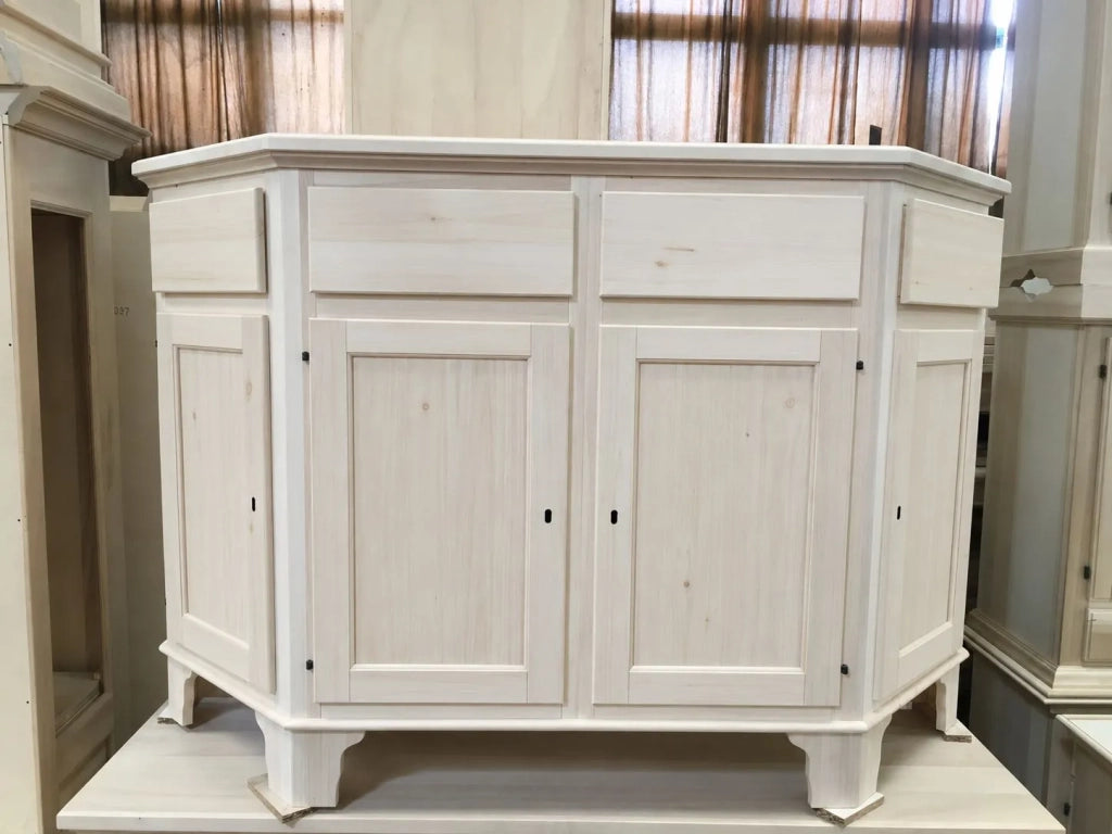 Madia credenza in legno scantonata grezza 4 porte l.158 p.48 h.102 (977) - Mobili 2G