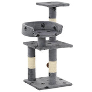 Tiragraffi albero per gatti cuccia per gatti giocattolo peluche e sisal 65 cm impronte di zampe grigio 3702057