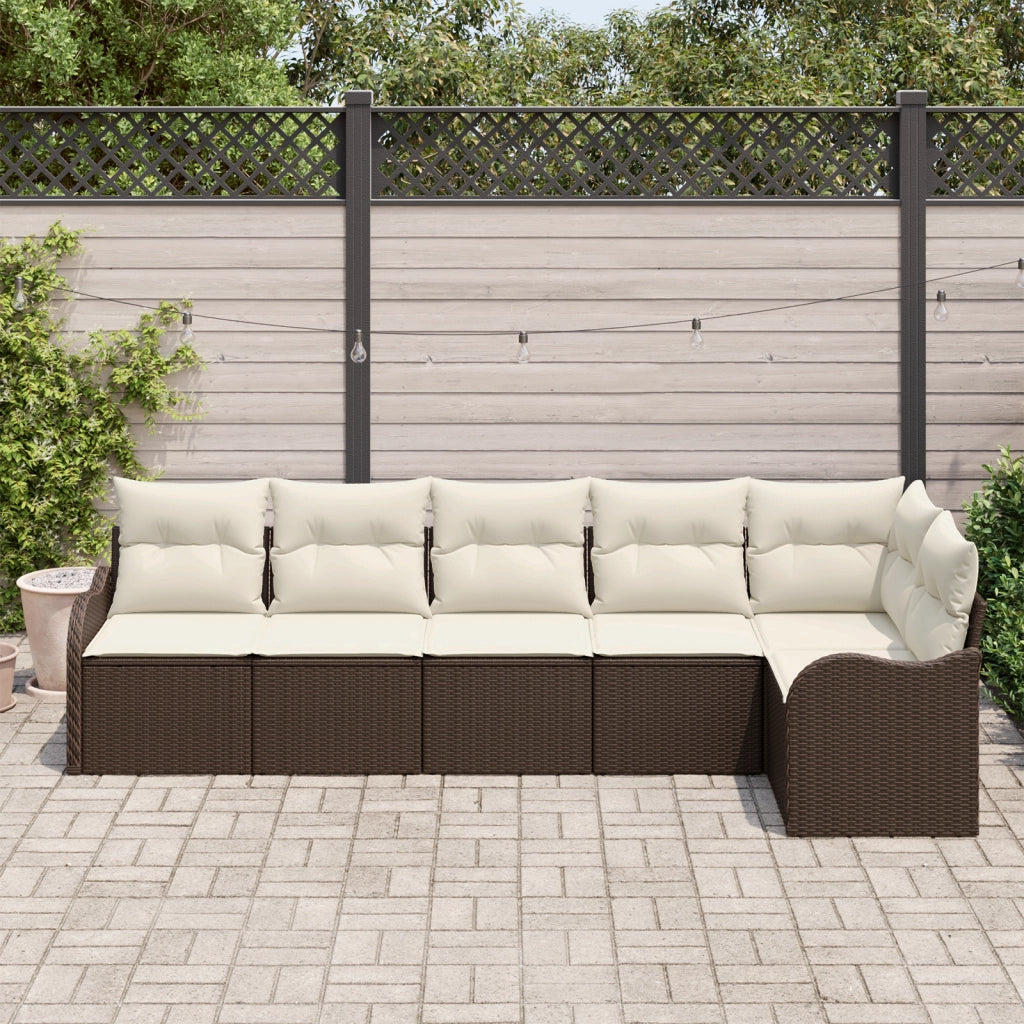 Set Divano da Giardino  6 Pezzi con Cuscini Rattan Polietilene Marrone