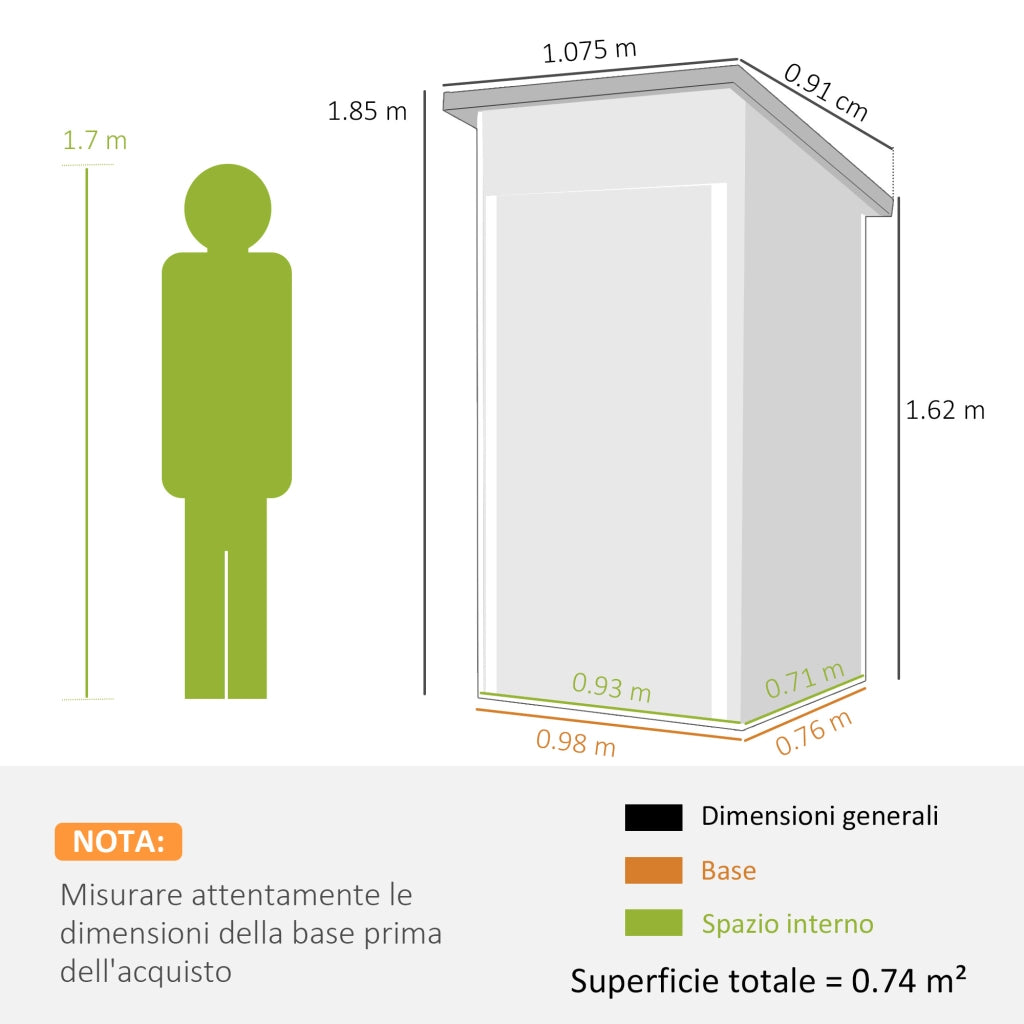 Casetta da Giardino 107,5x91x185 cm con Prese d'Aria e Porta Bloccabile in Acciaio Grigio Scuro