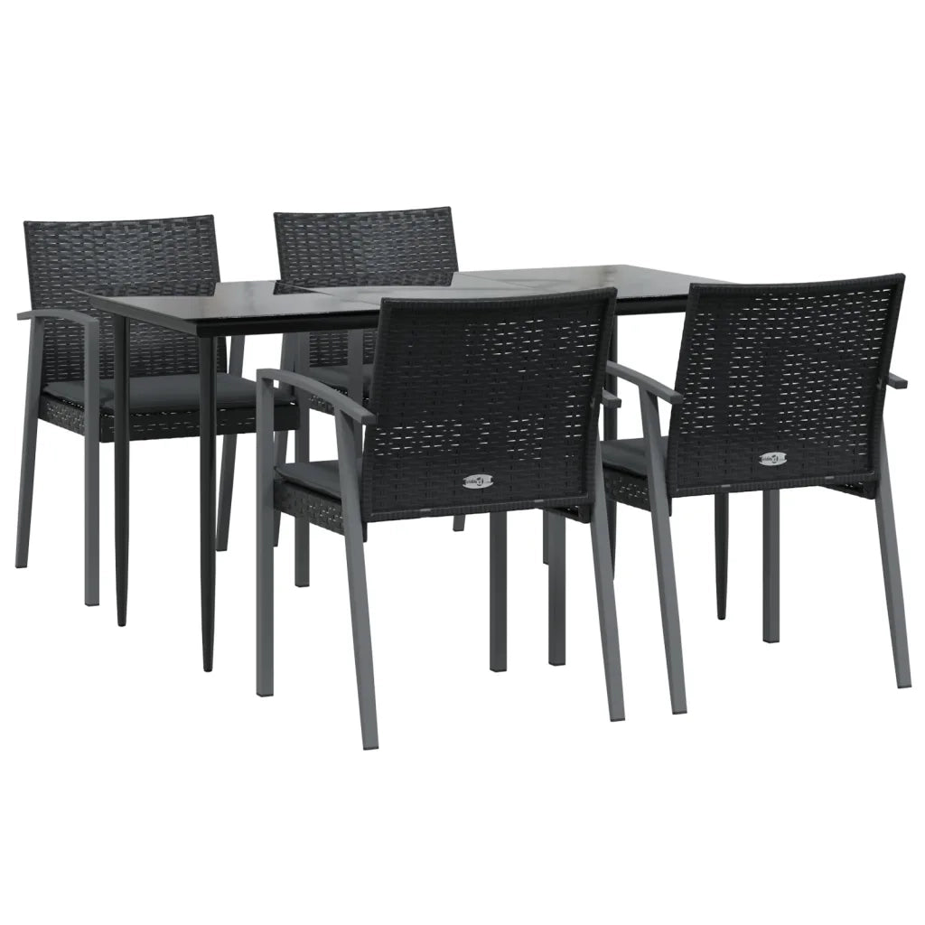 Set Pranzo da Giardino 5pz con Cuscini in Polyrattan e Acciaio