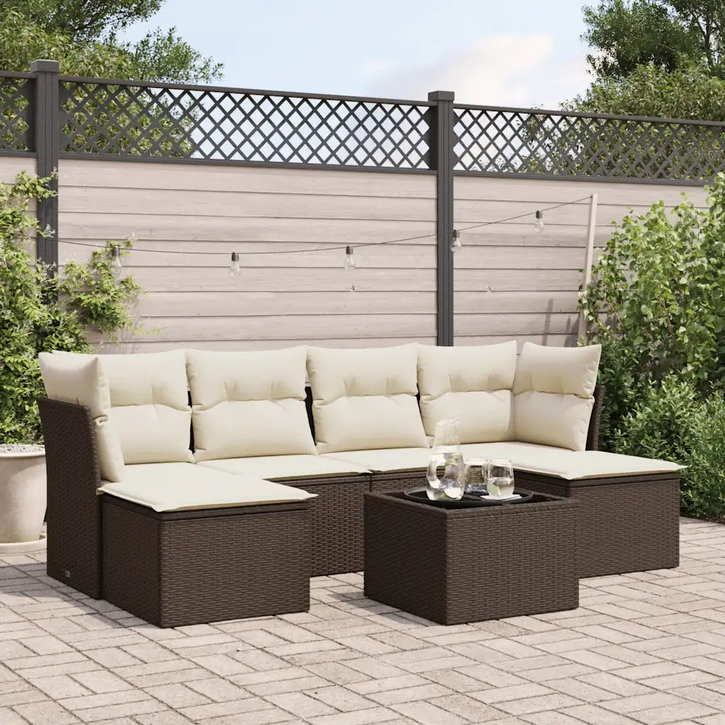 Set Divani da Giardino 7 pz con Cuscini Marrone in Polyrattan 3218023