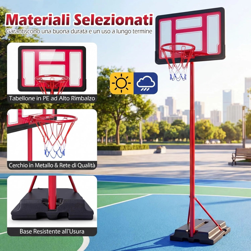 COSTWAY Canestro da Basket da Esterno ed Interno per Bambini, Canestro da Basket Regolabile in Altezza da 95 a 155 cm con Base Riempibile, Tabellone in PE e Struttura in Metallo