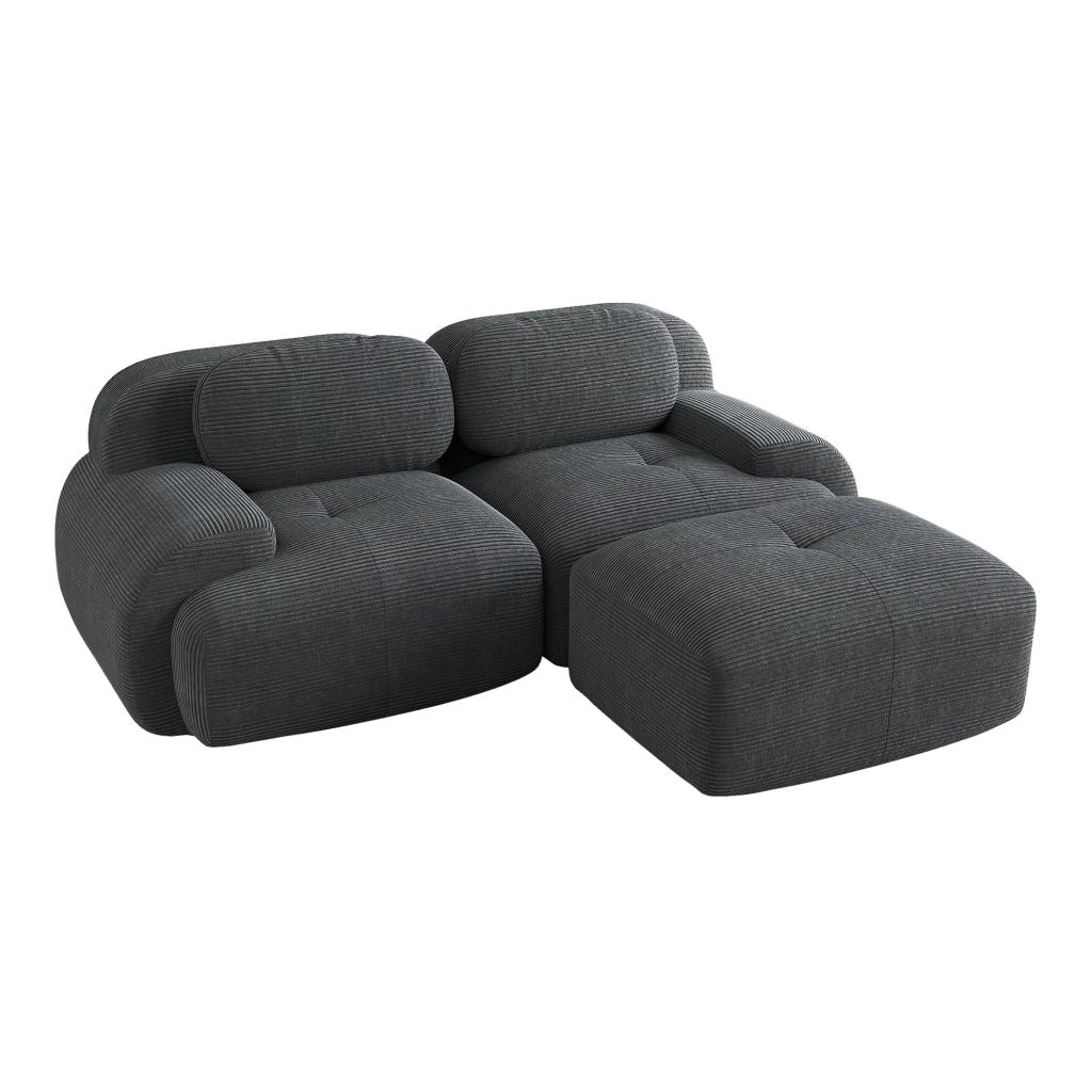 Divano Angolare Modulare in Velluto ¨C MINIMAL ¨C Grigio, Braccioli Curvi, Senza Montaggio