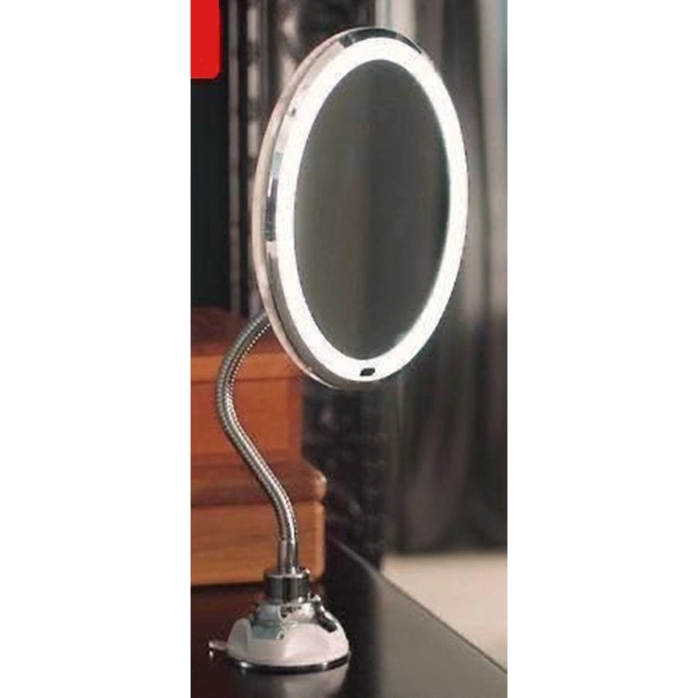 Trade Shop - Specchio Per Trucco Ingrandimento 10x Led Rotazione A 360° Ventosa Tubo Metallo Rotondo -