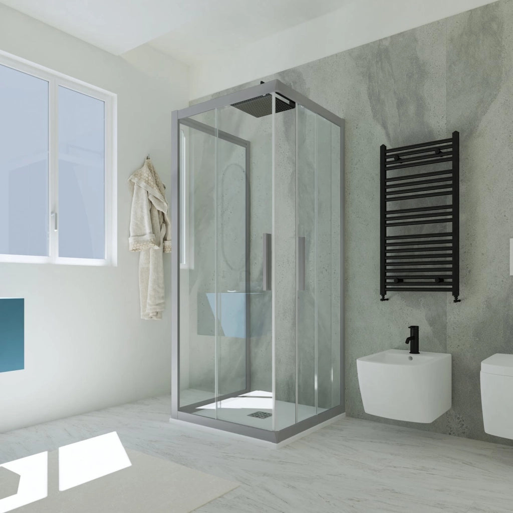 Box doccia 3 lati scorrevole 70x70x70 CM H 200 Vetro Trasparente Profilo Silver mod. Kolors Trio