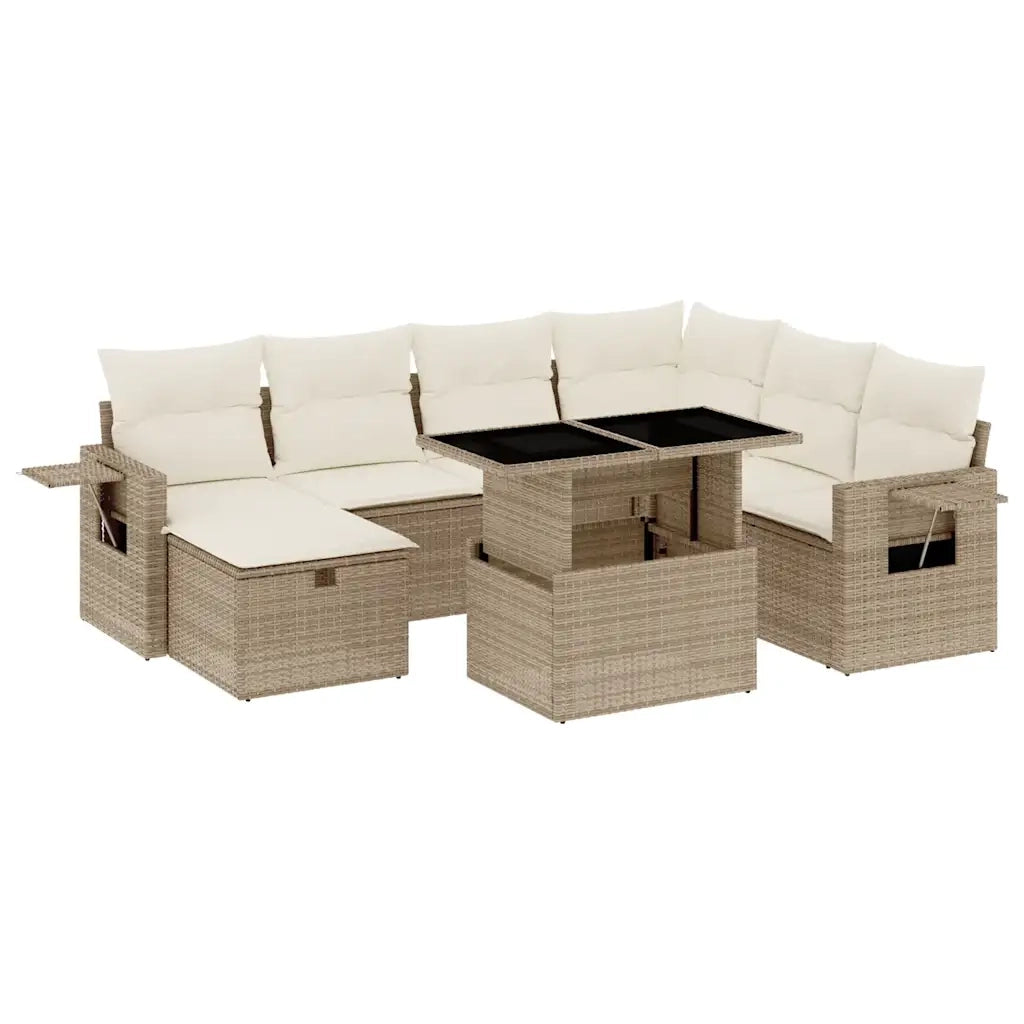 Set Divano da Giardino 8 pz con Cuscini Beige in Polyrattan
