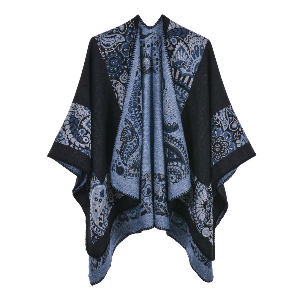 Sciarpa da donna, scialle, in cashmere, spesso, caldo, reversibile, mantellina divisa